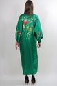 Vtg 60s Boho Asian Green embroidered silk kimono m