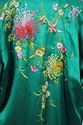 Vtg 60s Boho Asian Green embroidered silk kimono m