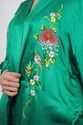 Vtg 60s Boho Asian Green embroidered silk kimono m