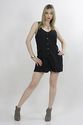Vtg 80s Grunge Black Denim Mini dress Playsuit Rom