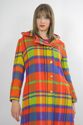 Vintage 70s Boho Hippie Wool Mod neon plaid long h