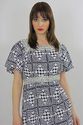 Vintage 60s 70s Navy Blue Abstract Polka dot Highw