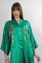 Vtg 60s Boho Asian Green embroidered silk kimono m