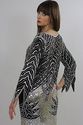 Vtg 80s silk beaded sequin deco Silver Metallic bo