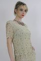 Vtg 80s Sequin Beaded SHEER lace Deco Cocktail lon