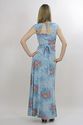 Vintage 70s Hippie Boho blue Floral Deep V Party M