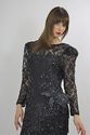Vtg 80s sheer fringe deco beaded sequin flapper dr