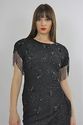 Vtg 80s deco silk beaded sequin Fringe draped cock