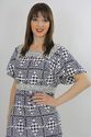 Vintage 60s 70s Navy Blue Abstract Polka dot Highw