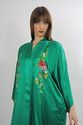 Vtg 60s Boho Asian Green embroidered silk kimono m