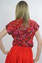 Vtg 70s red floral silk Secretary blouse top shirt
