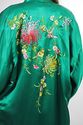 Vtg 60s Boho Asian Green embroidered silk kimono m