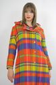Vtg 70s Boho Hippie Wool Mod neon plaid hooded max