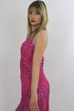Vtg 80s hot pink sequin beaded flapper Art Deco Ha