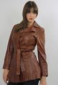 Vintage 70s Hippie Boho Brown belted leather jacke