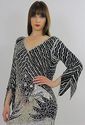 Vtg 80s silk beaded sequin deco Silver Metallic bo