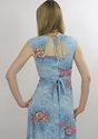 Vintage 70s Hippie Boho blue Floral Deep V Party M