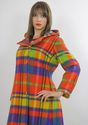 Vtg 70s Boho Hippie Wool Mod neon plaid hooded max