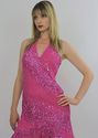 Vtg 80s hot pink sequin beaded flapper Art Deco Ha