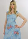 Vintage 70s Hippie Boho blue Floral Deep V Party M