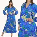 Vintage 70s Blue Hawaiian Floral festival Hippie G