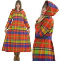 Vintage 70s Boho Hippie Wool Mod neon plaid long h