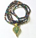 Raku Peacock Eye Feather and Beads Pendant Necklac