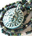 Reiki Charged Sun Moon Raku Pendant and Bead Neckl