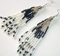 Black White Long Beaded Tassell Earrings