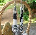 Black White Long Beaded Tassell Earrings