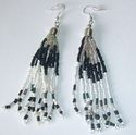 Black White Long Beaded Tassell Earrings