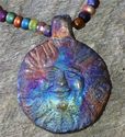 Raku Sun Pendant Bead Necklace 28" Reiki Blessed