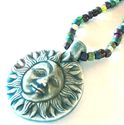 Reiki Charged Sun Moon Raku Pendant and Bead Neckl