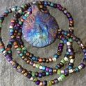 Raku Sun Pendant Bead Necklace 28" Reiki Blessed