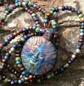 Raku Sun Pendant Bead Necklace 28" Reiki Blessed