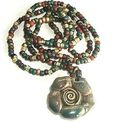 Raku Spiral Rose Pendant Bead Necklace