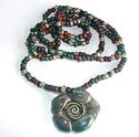 Raku Spiral Rose Pendant Bead Necklace