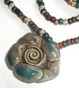 Raku Spiral Rose Pendant Bead Necklace