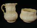 Belleek Yellow Luster Creamer & Pitcher w Ribbons 