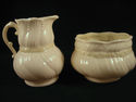 Belleek Yellow Luster Creamer & Pitcher w Ribbons 