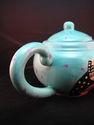 Laurel Burch Teapot 1998 Teal w 5 Multicolored Cat