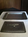 Rare Hammered Pewter Kippers Herring Tray w Lid En