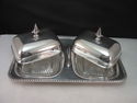 Double Mini Silverplate Condiment Server Glass Lin