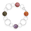 Colorful Agate Bead Diamond Cut Sterling Silver Br