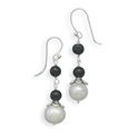 Black Onyx and Pearl French Wire Earrings