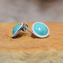 Round Amazonite Stud Earrings with CZ Edge