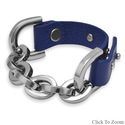 Blue Leather Fashion Bracelet with Silver Tone Cha