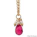 Gold Necklace with Red Glass Briolette and Culture