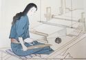 Antique Japanese woodblock print-Geisha weaving co