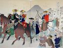 Antique Japanese WoodblockTriptych Print-Samurai W